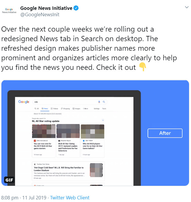 Google News im neuen Layout mit Card-Design