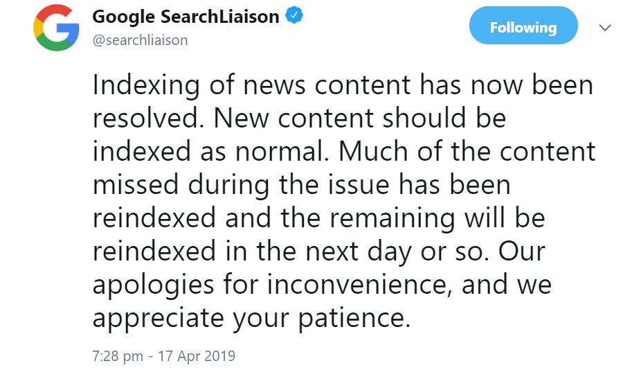 Google News: Indexierungsproblem behoben