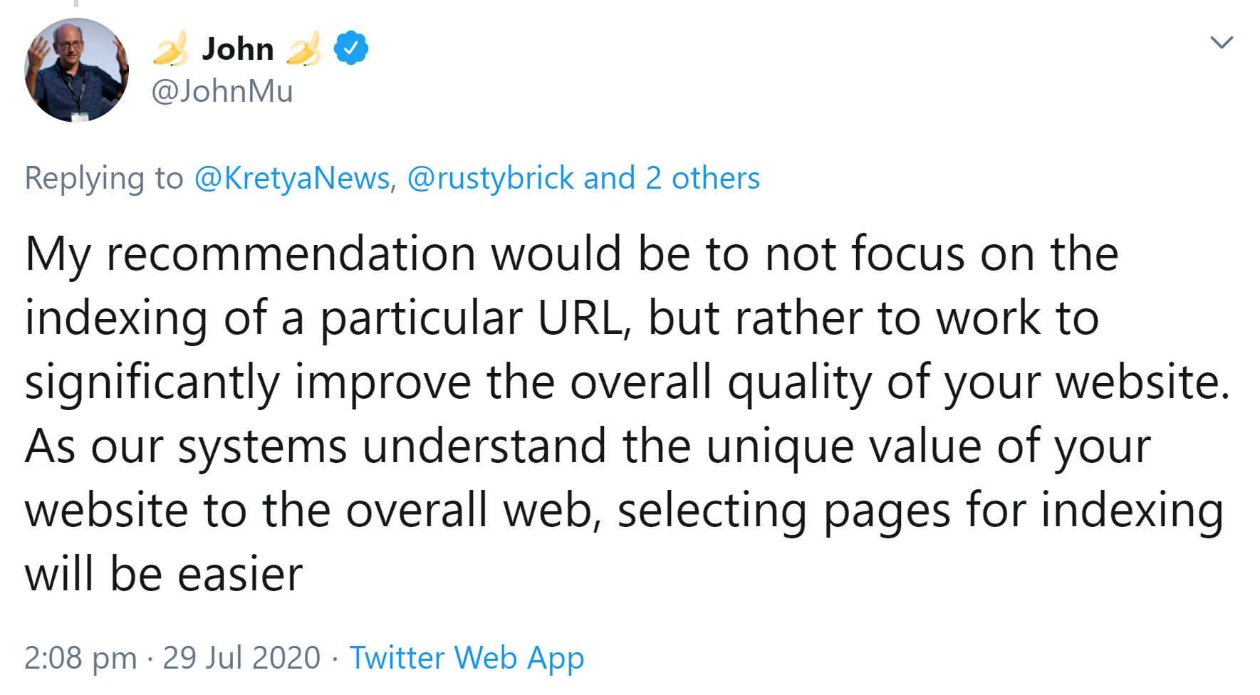 Google: Nicht auf das Indexieren einzelner URLs konzentrieren, sondern die Qualität der gesamten Website beachten