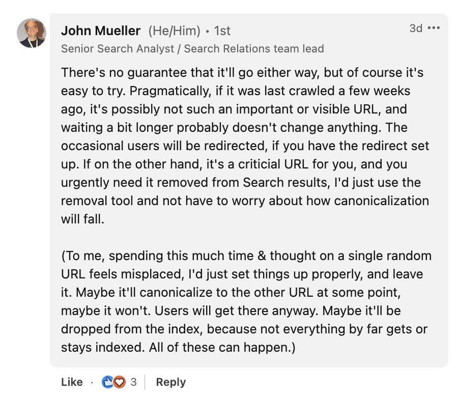 Google: Nicht immer lohnen sich viele Gedanken über eine beliebige URL