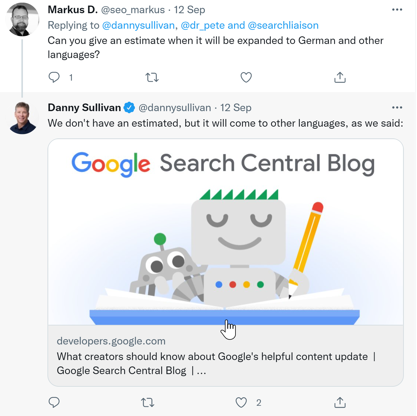 Google: noch unklar, wann das Helpful Content Update für weitere Sprachen ausgerollt wird