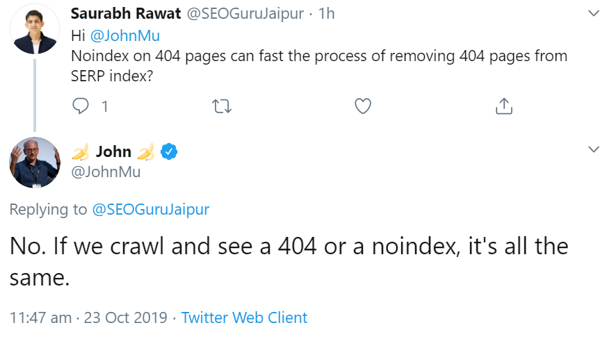 Google: gleichzeitiges Verwenden von 404 und 'noindex' beschleunigt nicht das Deindexieren