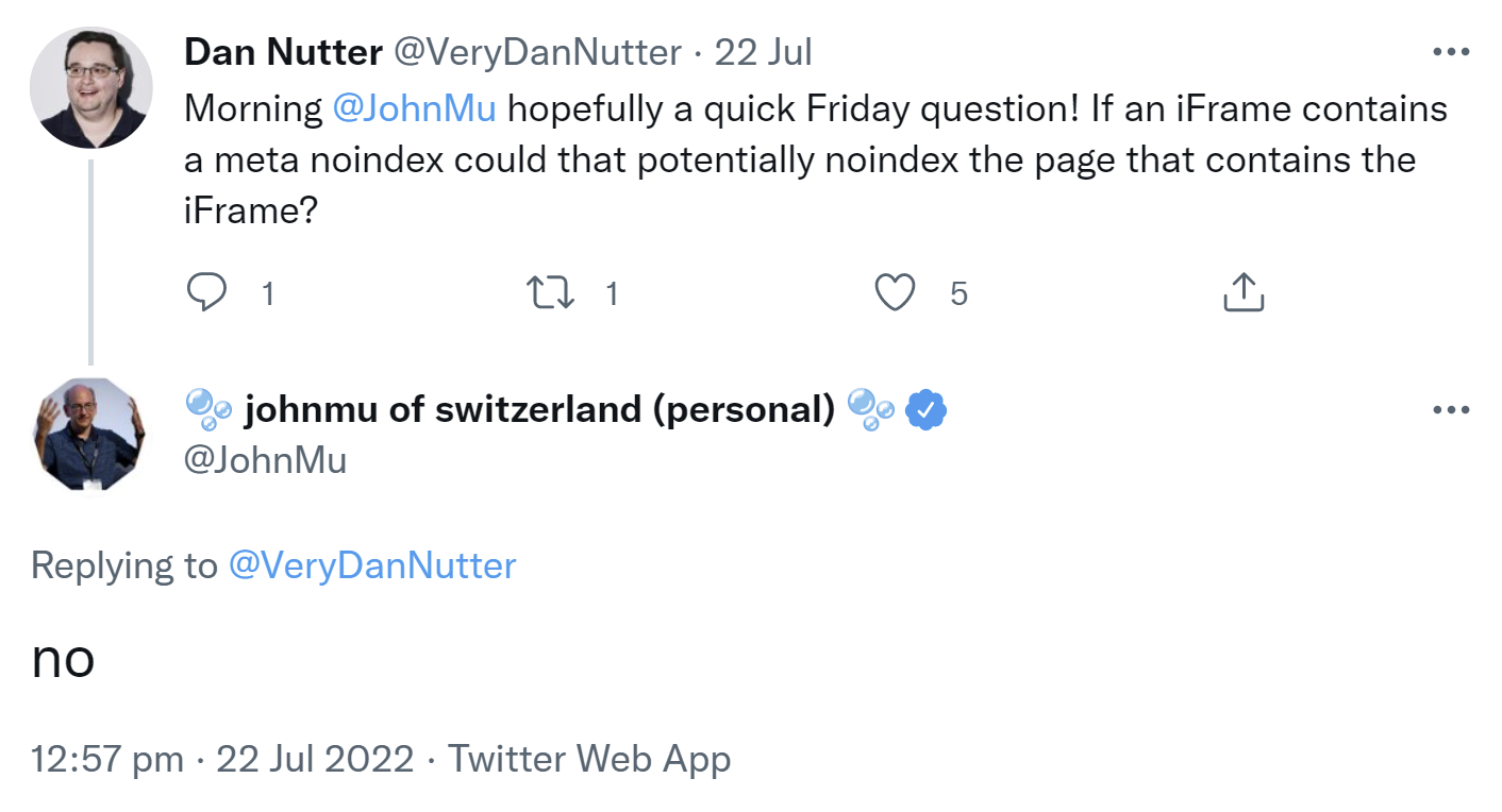 Google: 'noindex' von iFrame führt nicht zu 'noindex' der umgebenden Webseite