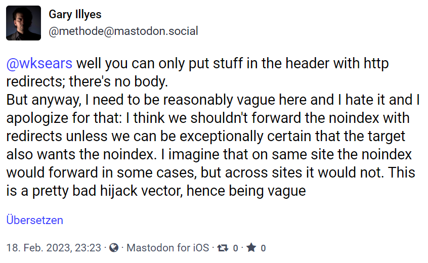 Google: 'Noindex' kann in bestimmten Fällen per Weiterleitung übertragen werden