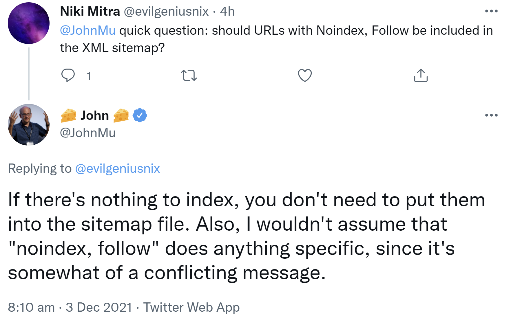 Google: Noindex-URLs müssen nicht in Sitemap enthalten sein