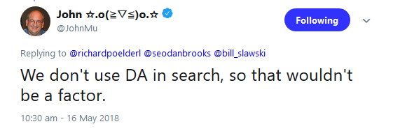 Google nutzt die Domain Authority nicht für das Ranking