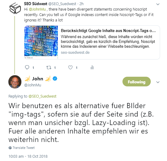 Google empfiehlt Noscript nur für Image-Tags