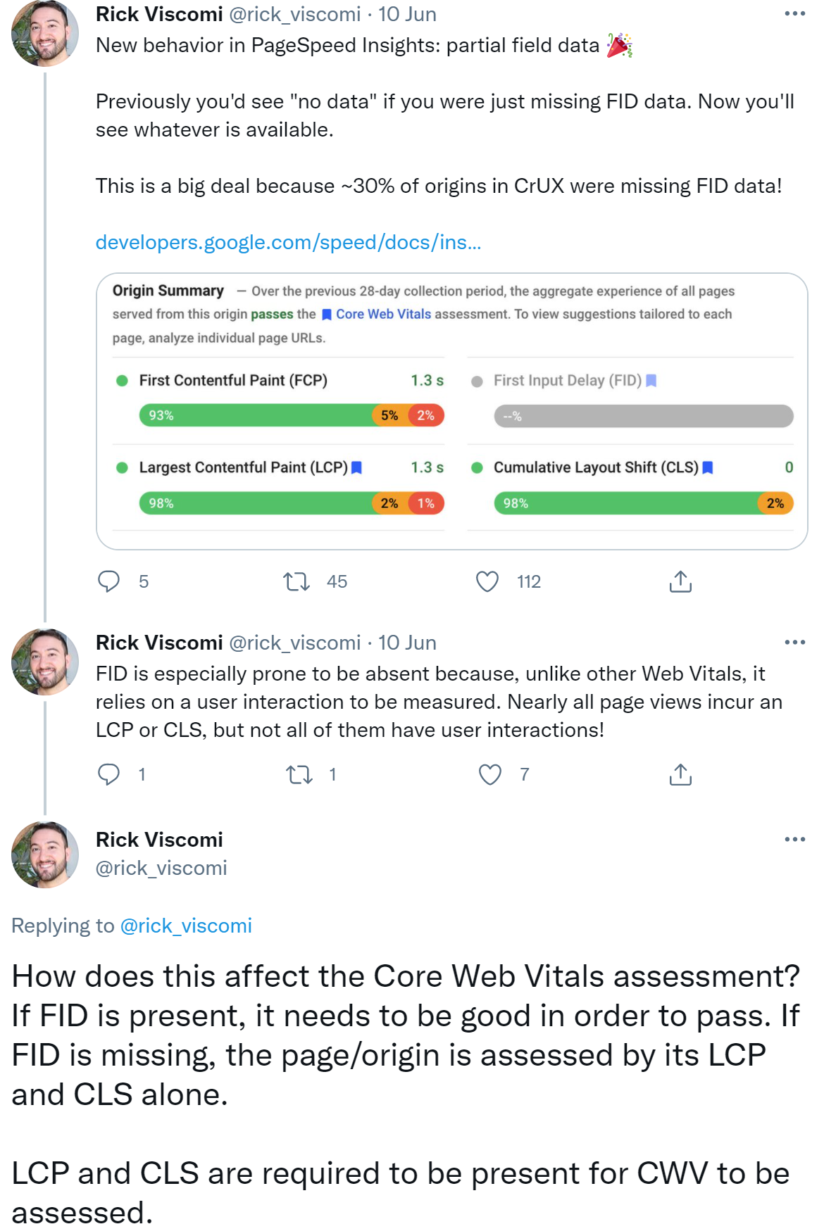 Google PageSpeed Insights: Fehlen Werte für den FID, dann erfolgt die Bewertung alleine auf Basis von CLS und LCP