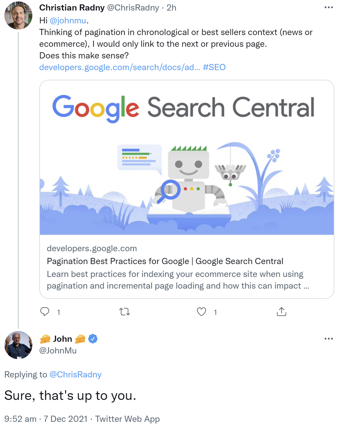 Google: Bei Paginierung genügt jeweils ein Link auf die vorhergehende und auf die nächste Seite