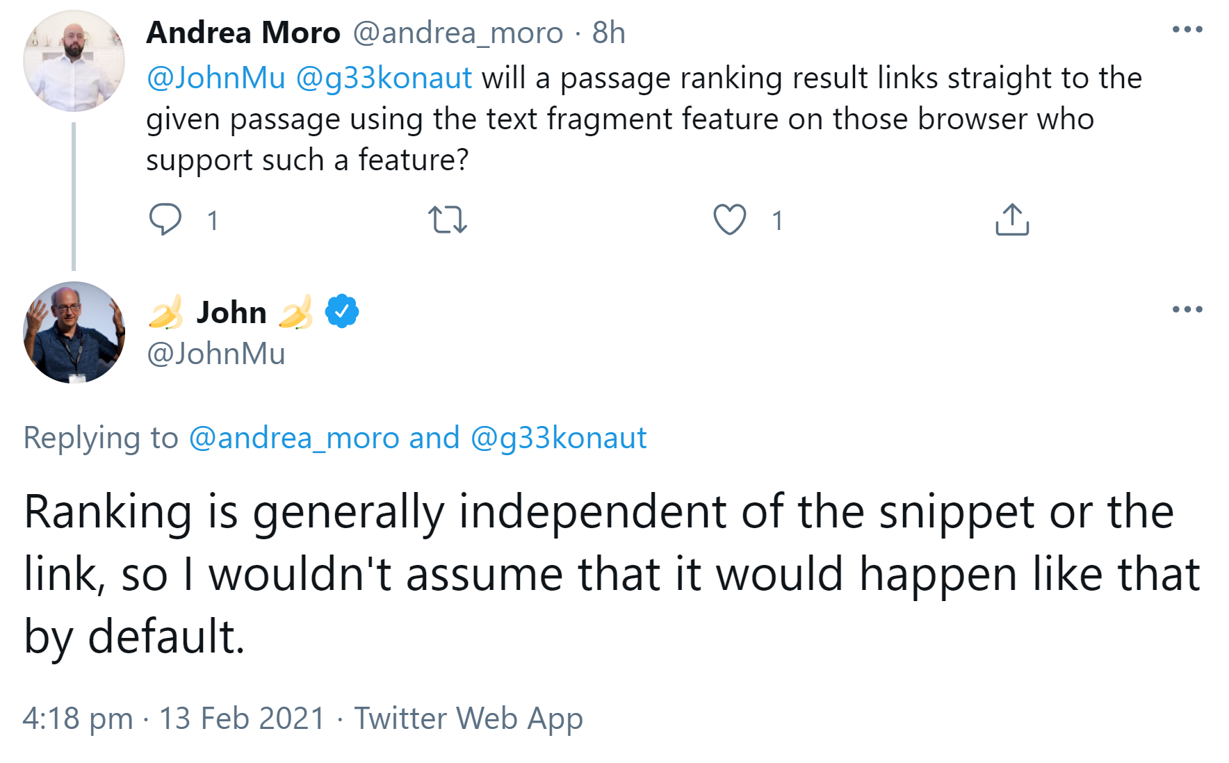 Google: Direkte Verlinkung von Snippet auf Textstelle wird bei Passage Ranking nicht Standard sein