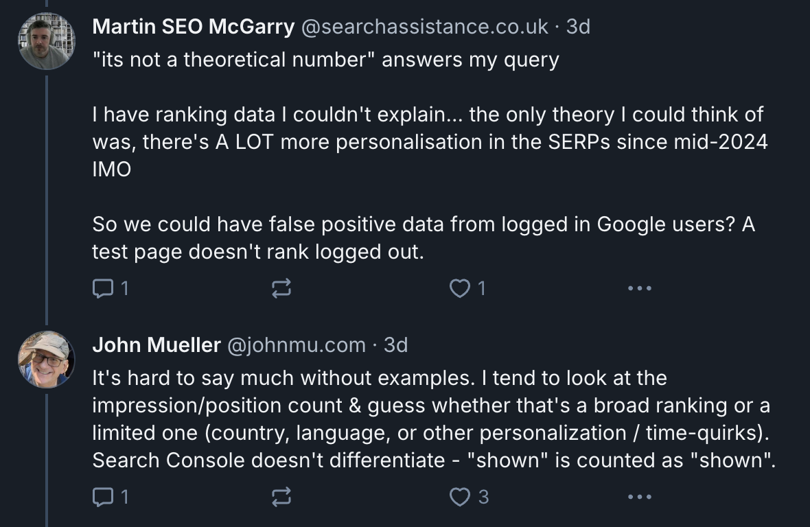 Google: John Müller gibt Tipps, wie man personalisierte Suchergebnisse in der Search Console prüfen kann