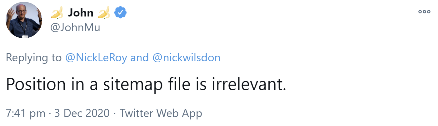 Google: Die Position von URLs in der Sitemap ist nicht relevant