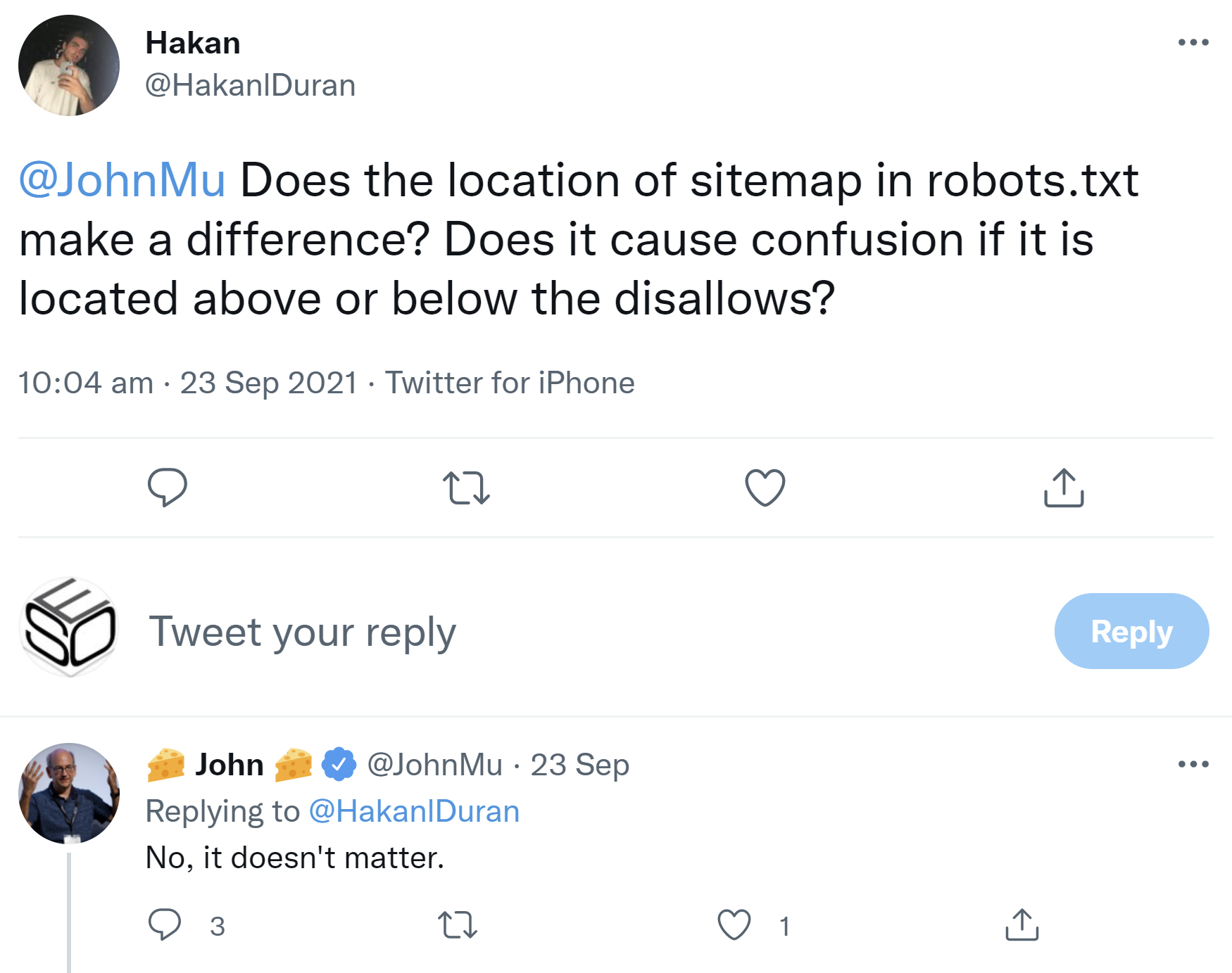 Google: Position der Sitemap in der robots.txt spielt keine Rolle