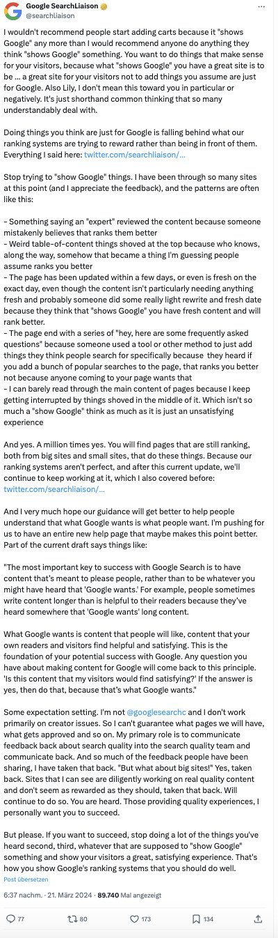 Google: Praktiken, die für Helpful Content nichts bringen