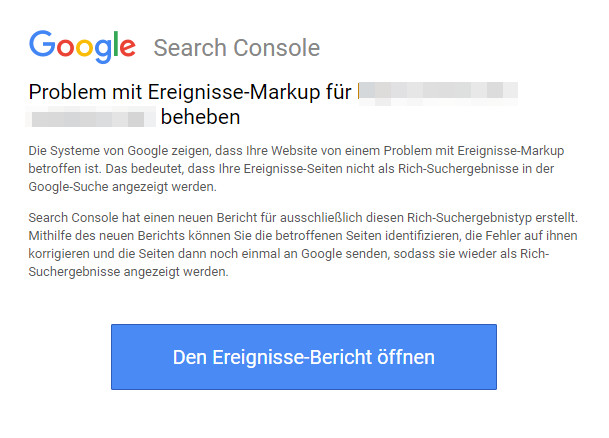 Google-Benachrichtigung bei Problemen mit Event-Markup