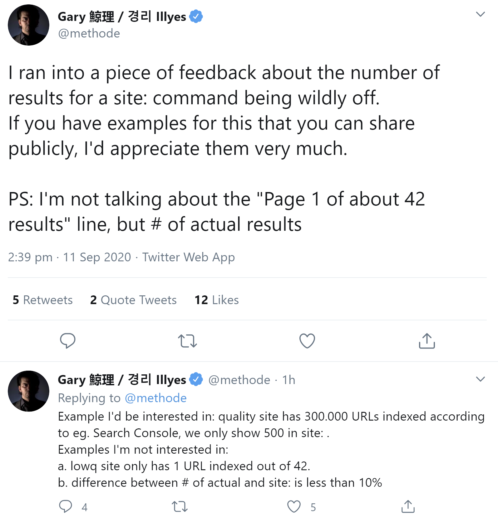 Gary Illyes von Google bittet um Beispiele für Probleme mit der Anzahl von Suchergebnissen