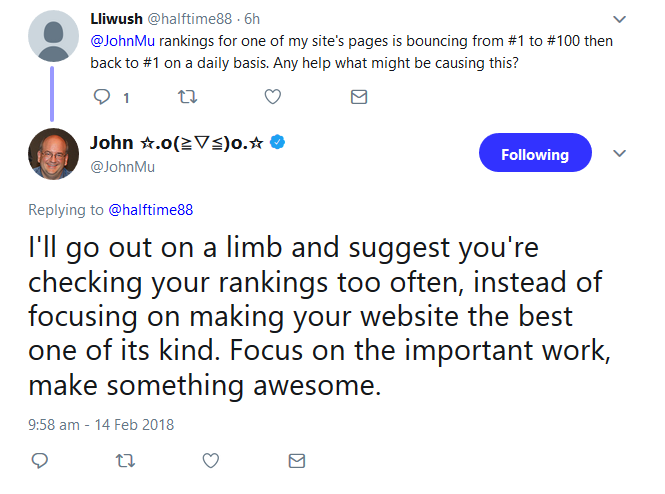 Google: 'Prüft Eure Rankings nicht zu oft!'