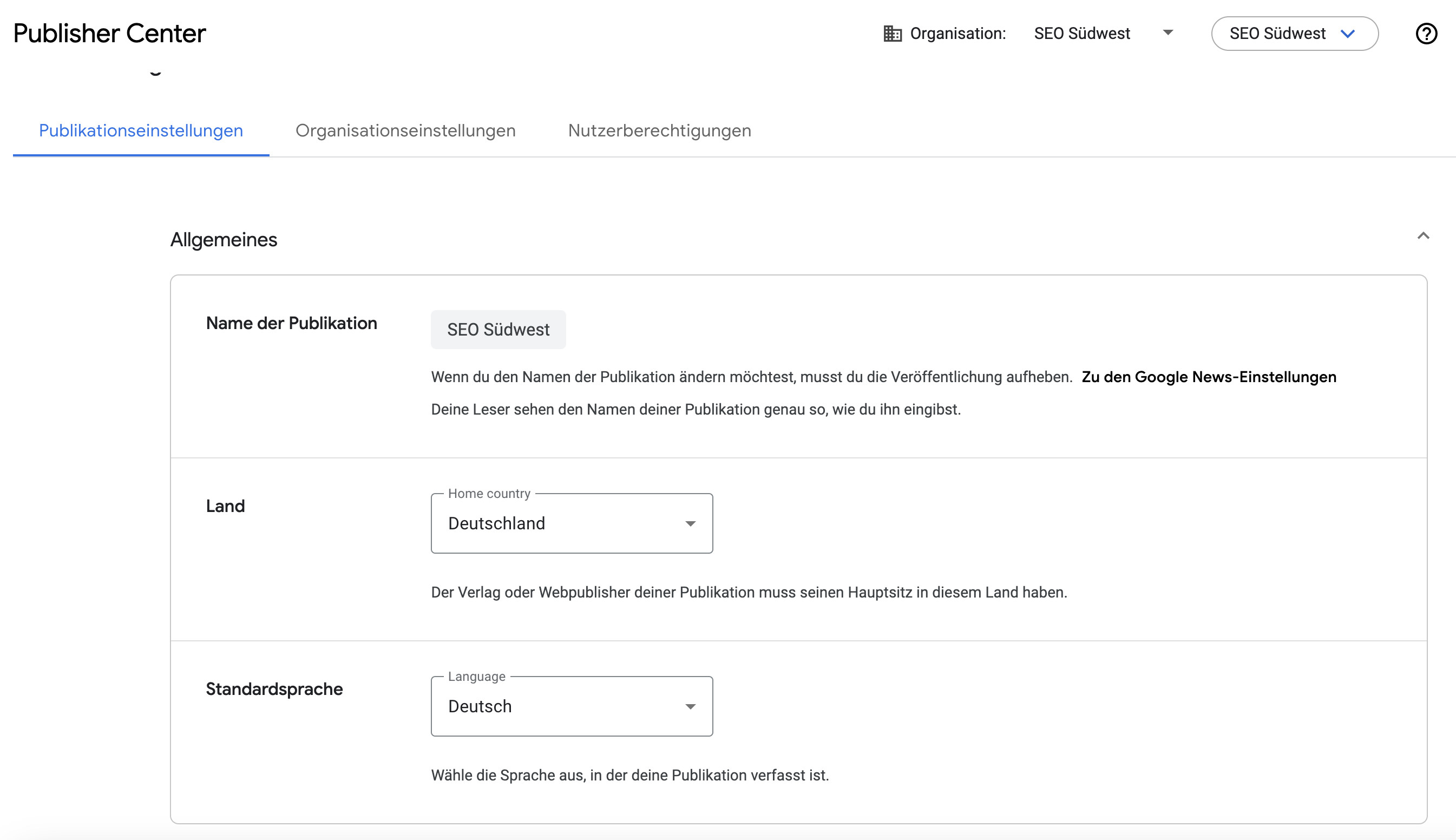 Google Publisher Center: Publikation bearbeiten