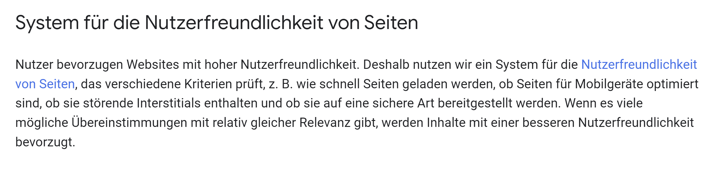 Google: deutschsprachige Seite zu Ranking-Systemen mit Nutzerfreundlichkeit