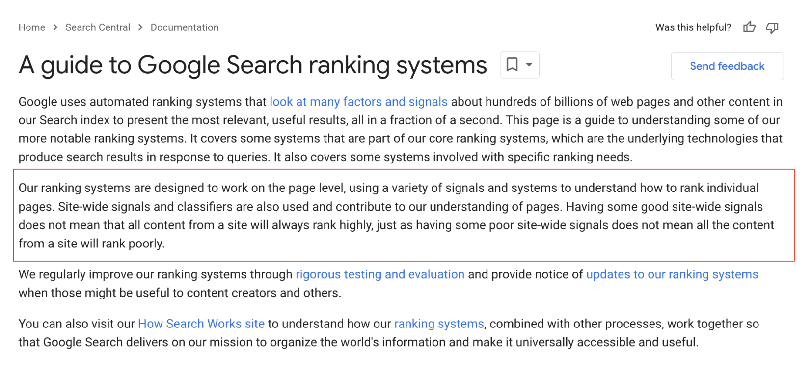 Google: Ranking-Signale auf Seiten- und auf Website-Ebene