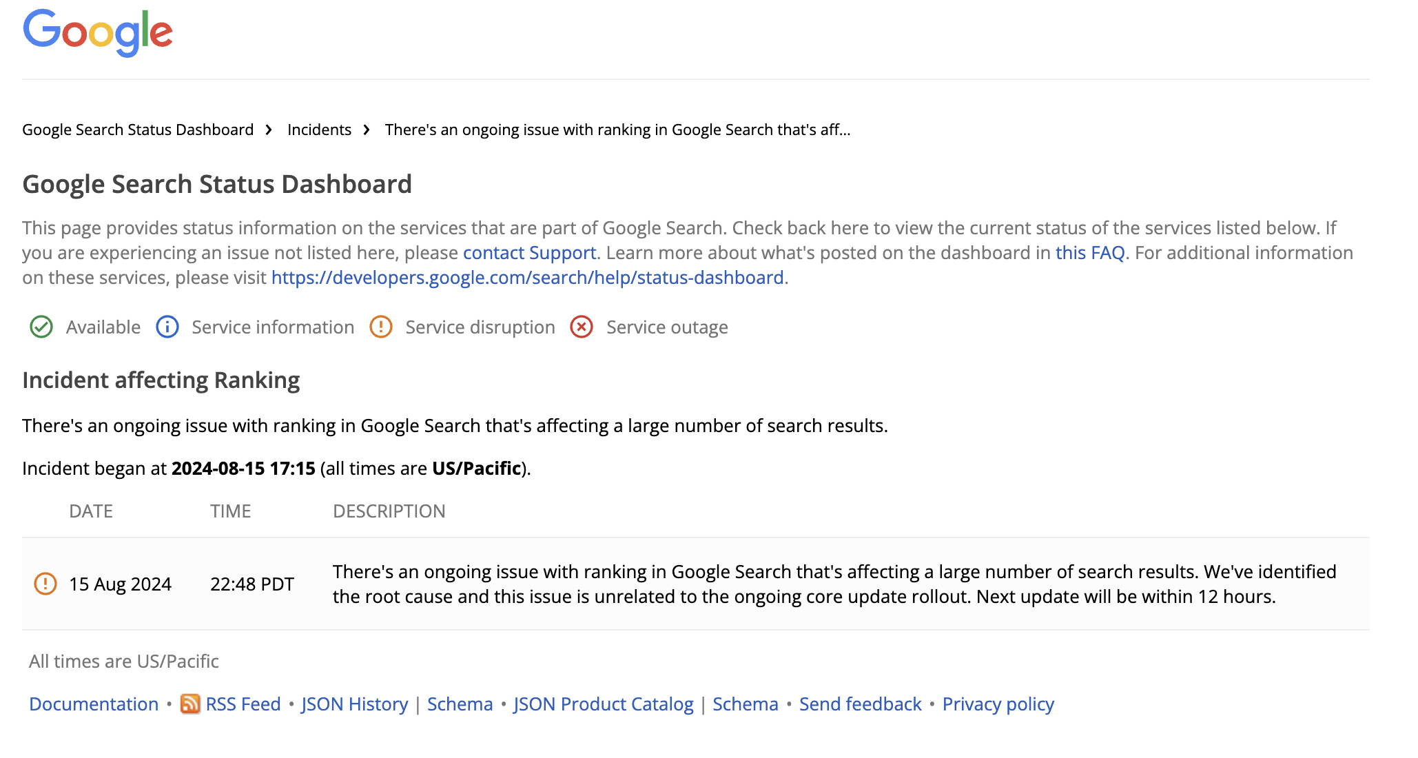 Google Rankingprobleme 16.08.