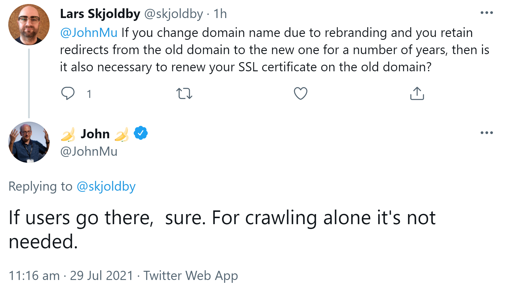 Google: Bei Redirect auf neue Domain ist nur zum Crawlen kein SSL-Zertifikat für die alte Domain notwendig