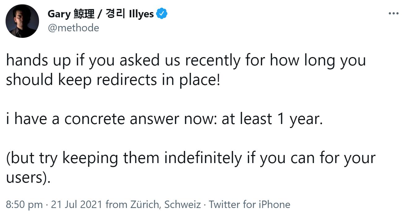 Google: Redirects mindestens ein Jahr beibehalten