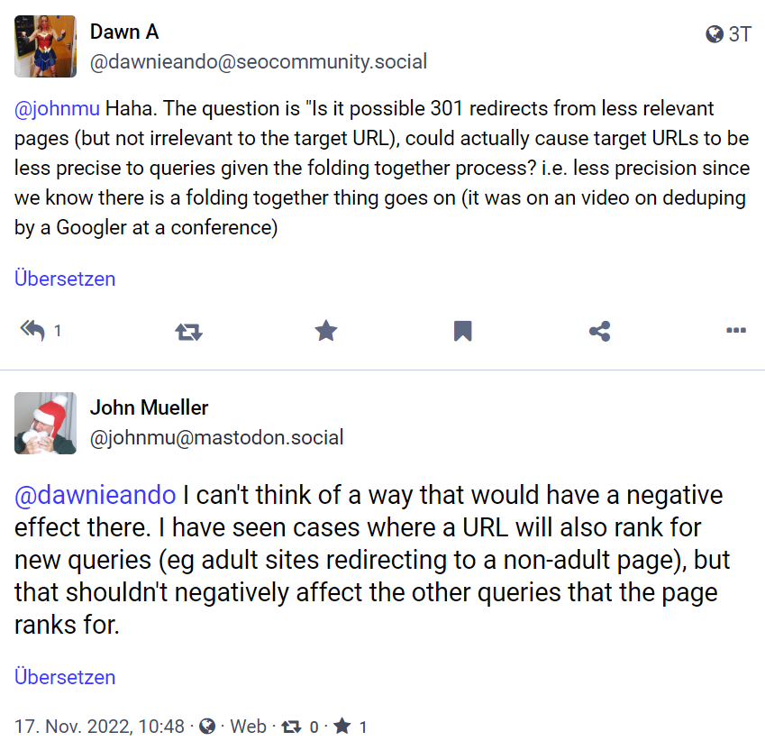 Google: Redirects von weniger relevanten Seiten schaden den Rankings der Zielseite nicht