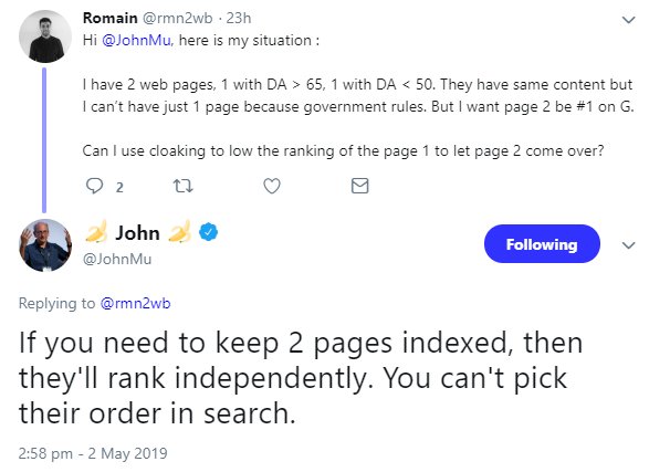 Google: Reihenfolge von Seiten in den Suchergebnissen lässt sich nicht festlegen