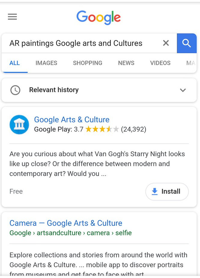 Google: zuletzt besuchte Seiten auf der SERP - 'Relevant history'