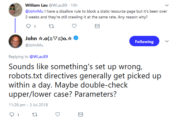 Google: Direktiven aus der robots.txt werden normalerweise innerhalb eines Tages erfasst