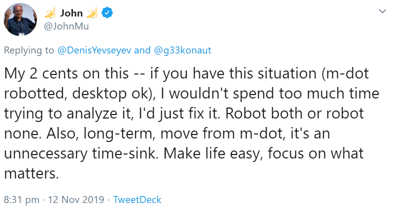 Google: mobile und Desktop-Version per robots.txt gleich behandeln