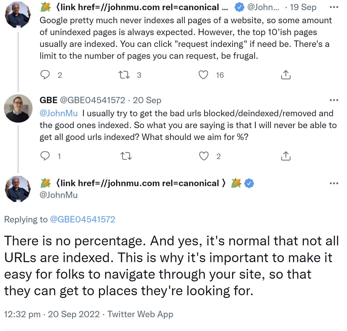 Google: Es gibt keinen bestimmten Prozentsatz für indexierte Seiten