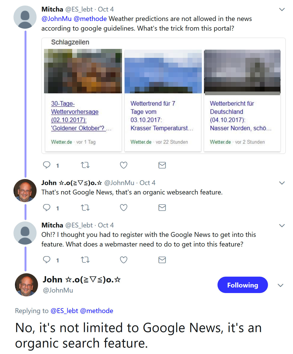 Google: Schlagzeilen auf SERP sind organisches Feature