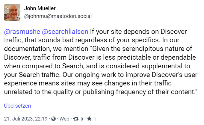 Google: Schlecht, wenn eine Website von Traffic aus Google Discover abhängig ist