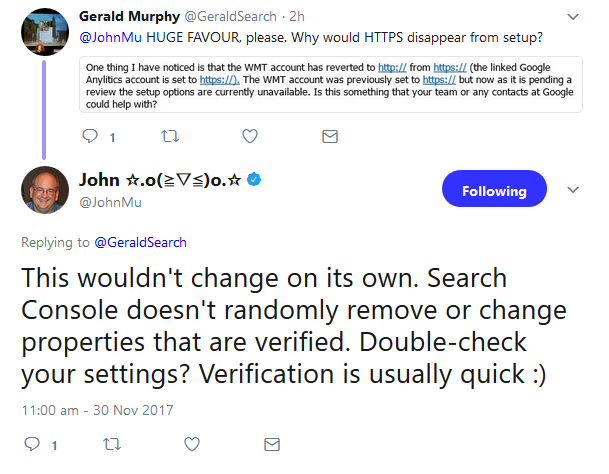 Google Search Console ändert nicht eigenständig Properties