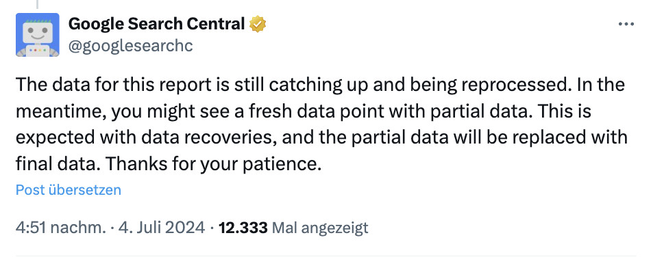 Google Search Console: Daten werden noch immer verarbeitet