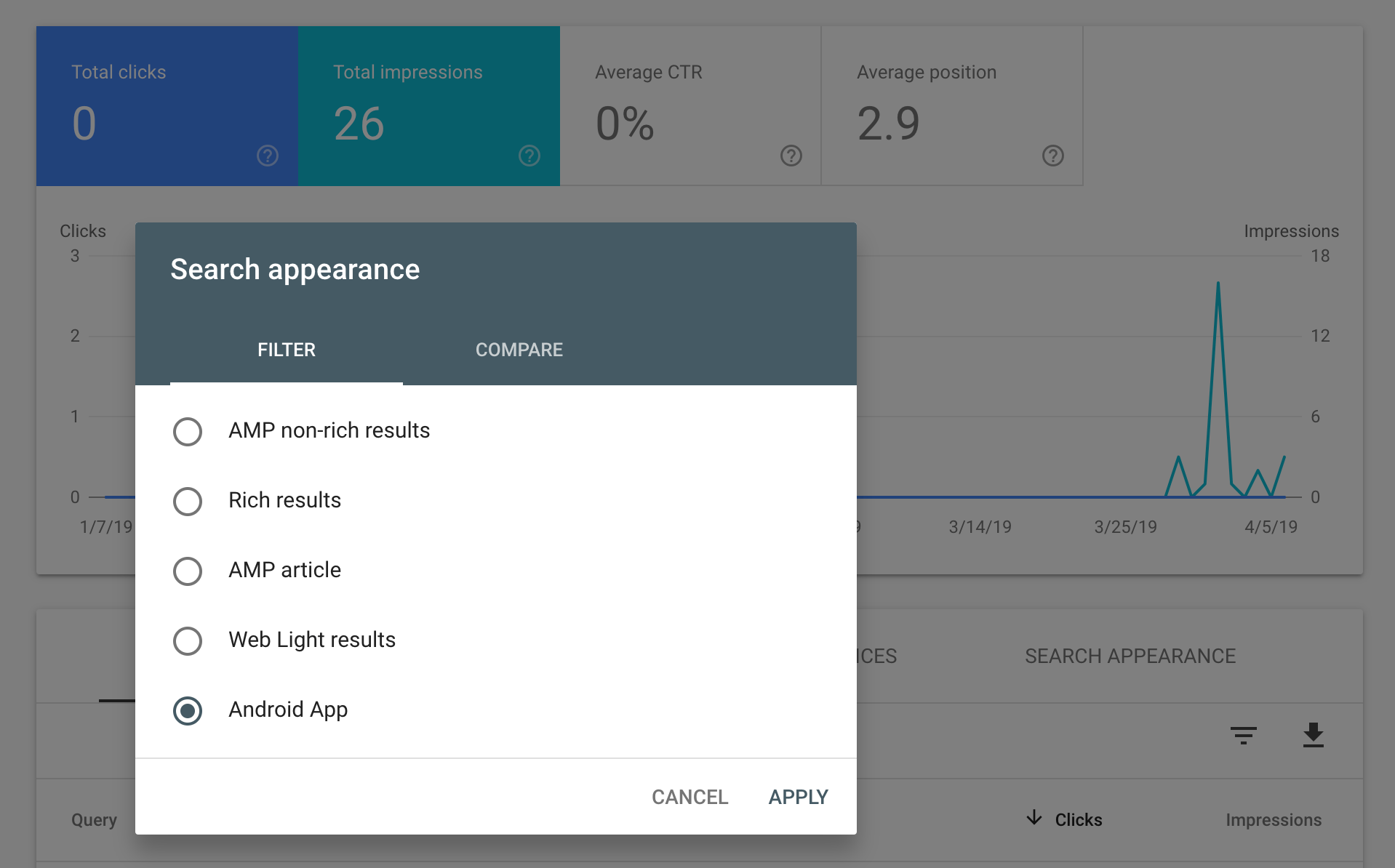 Google Search Console: neuer Filter für Android-Apps
