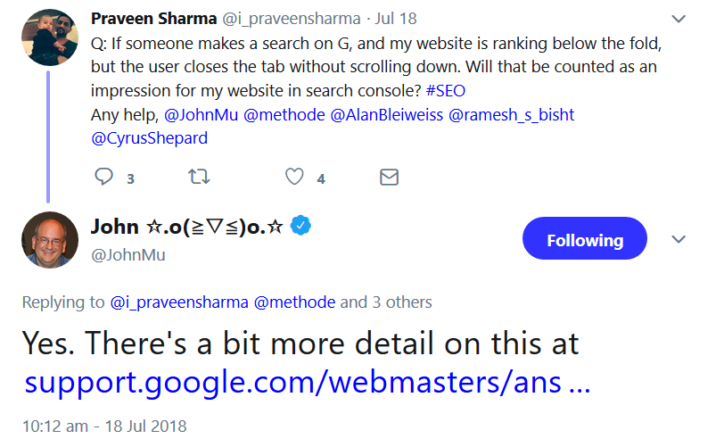 Google: Auch Ergebnisse Below the Fold zählen als Impressionen