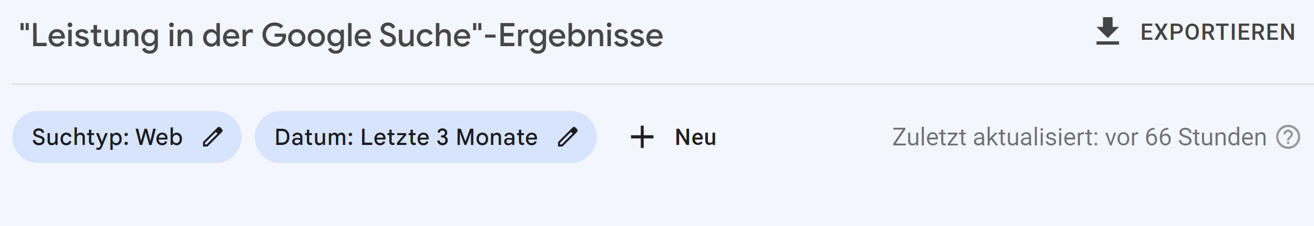 Google Search Console: Leistungsbericht zuletzt vor 66 Stunden aktualisiert
