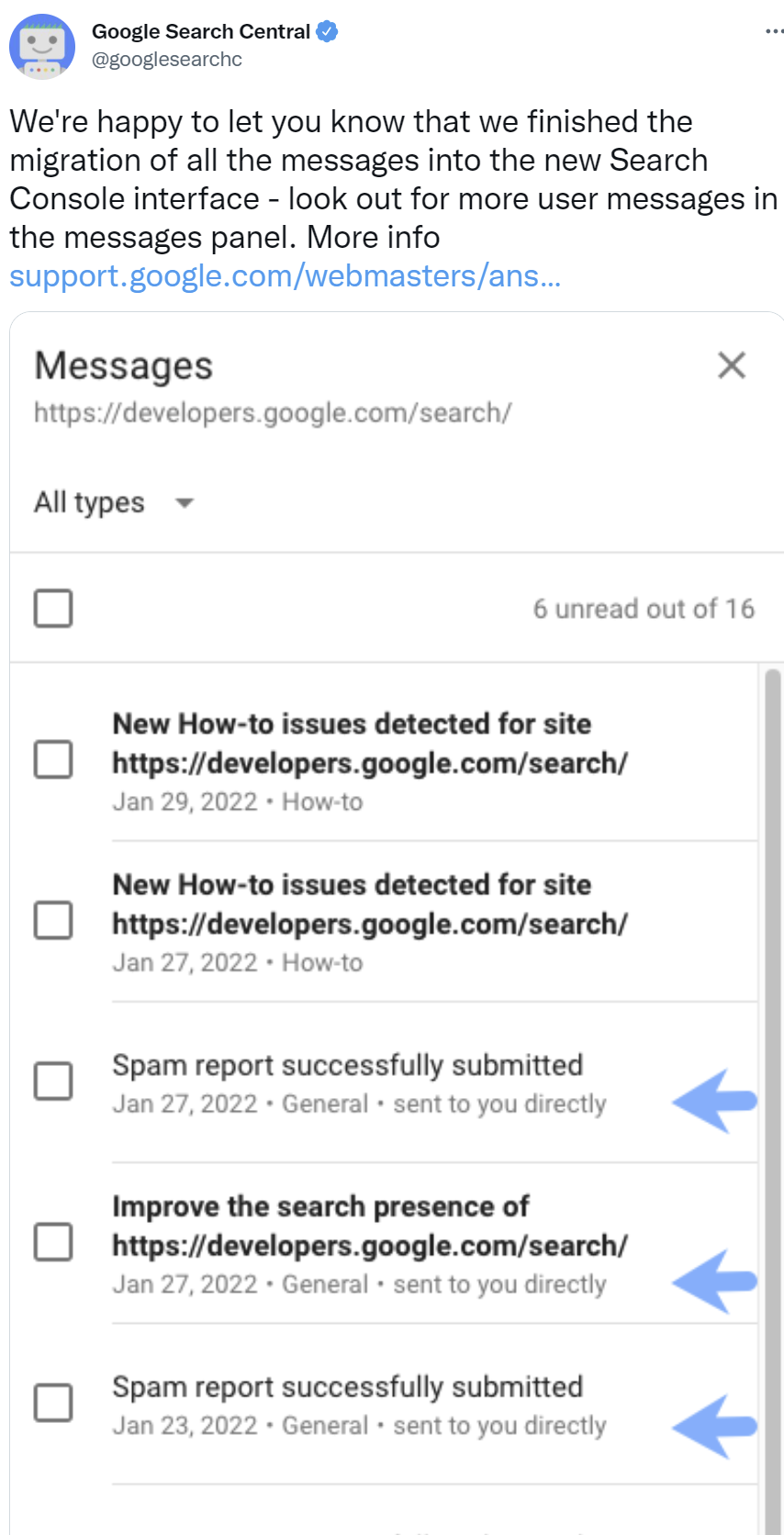 Migration aller Benachrichtigungen in die neue Google Search Console ist abgeschlossen