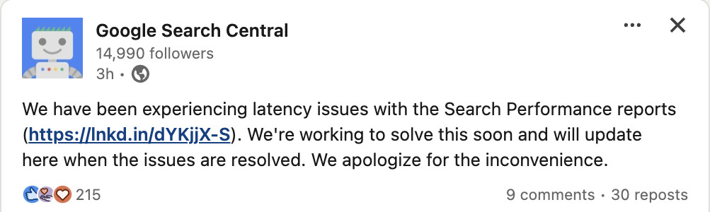 Google: Latenzen bei den Leistungsberichten möglich