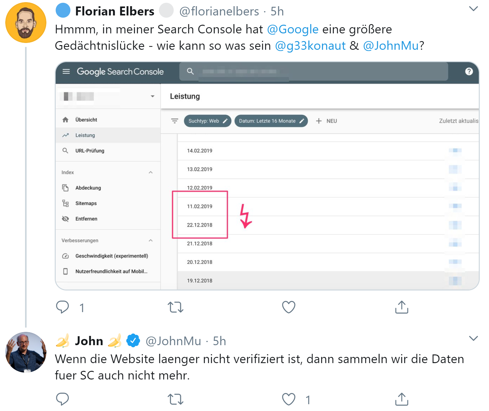 Google sammelt Daten für die Search Console nur von verifizierten Websites