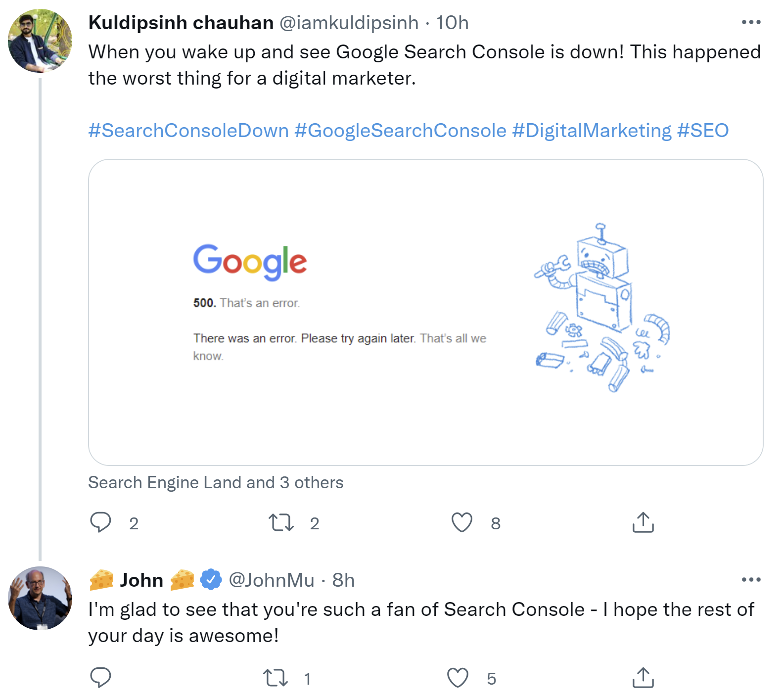 Google Console: Status 500