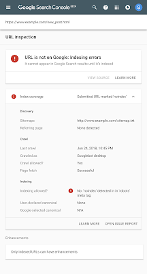 Google: URL-Prüftool  zeigt Probleme an