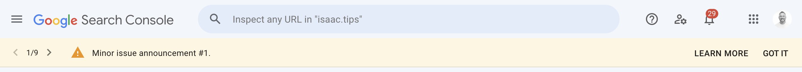 Google Search Console: Test-Warnmeldung 'Minor issue announcement #1'