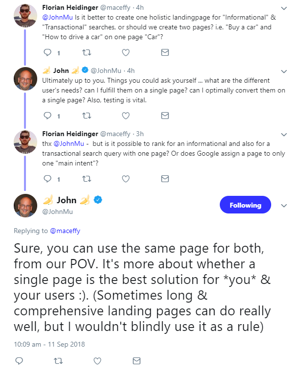 Google: eine Seite kann sowohl für informationsorientierte als auch für transaktionsorientierte Suchanfragen ranken