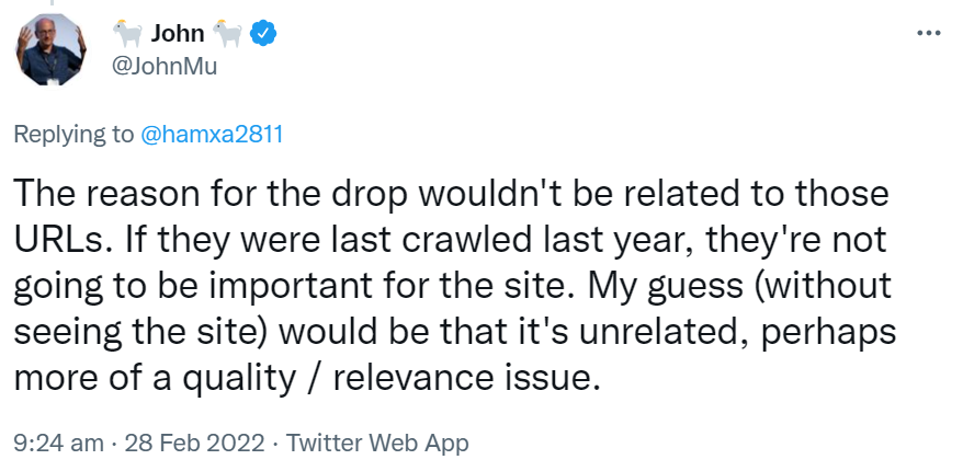 Google: Seiten, die vor längerer Zeit zuletzt gecrawlt wurden, sind nicht wichtig für eine Website