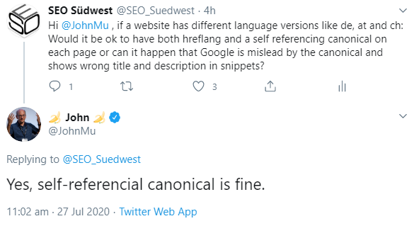 Google: Selbstreferenzierende Canonical-Links in Verbindung mit Hreflang sind in Ordnung