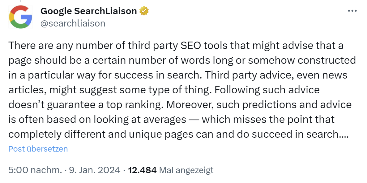 Google: SEO-Tools orientieren sich oft an Durchschnittswerten